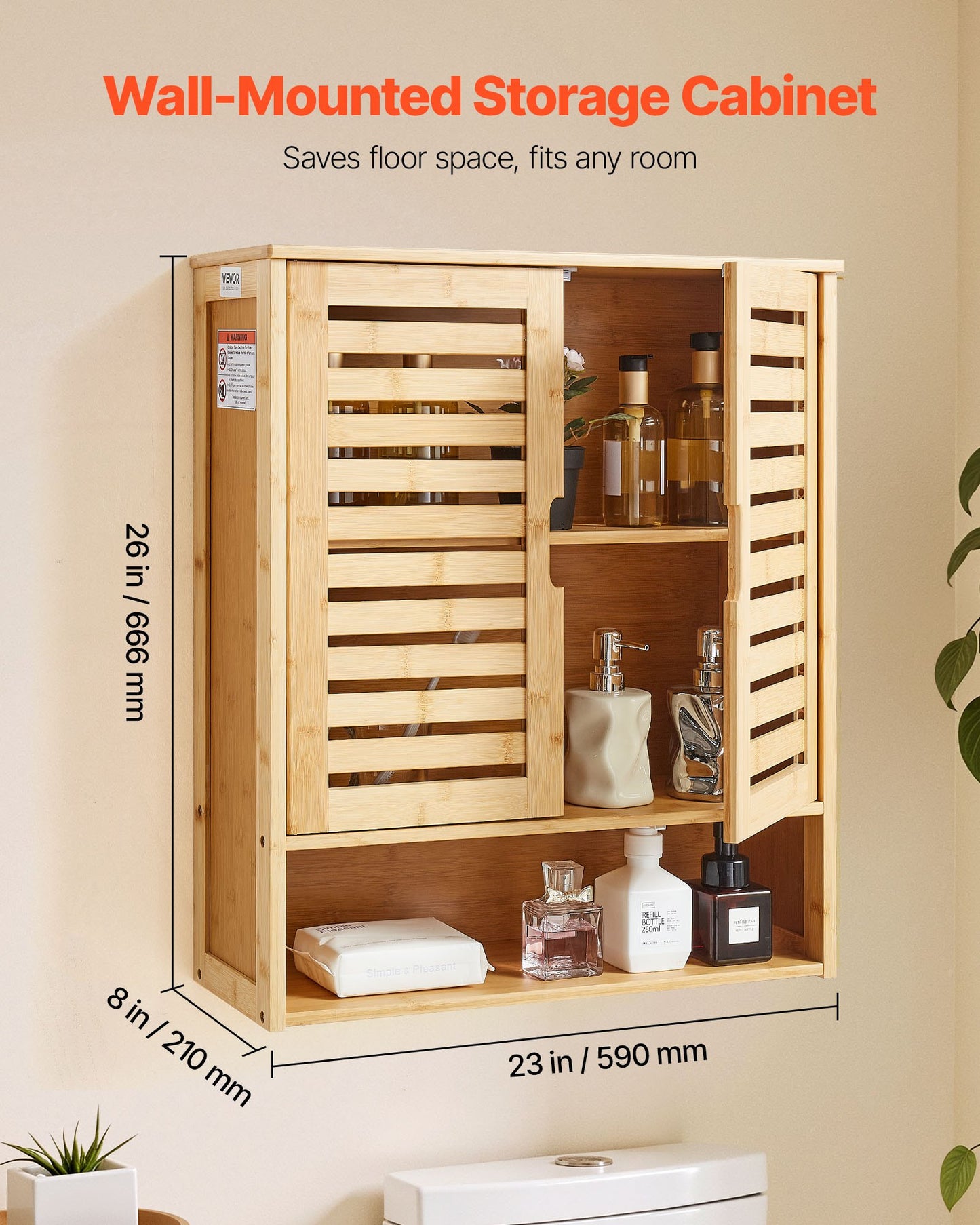 Armario de pared para baño, 2 puertas y estante ajustable, para colocar sobre el inodoro.