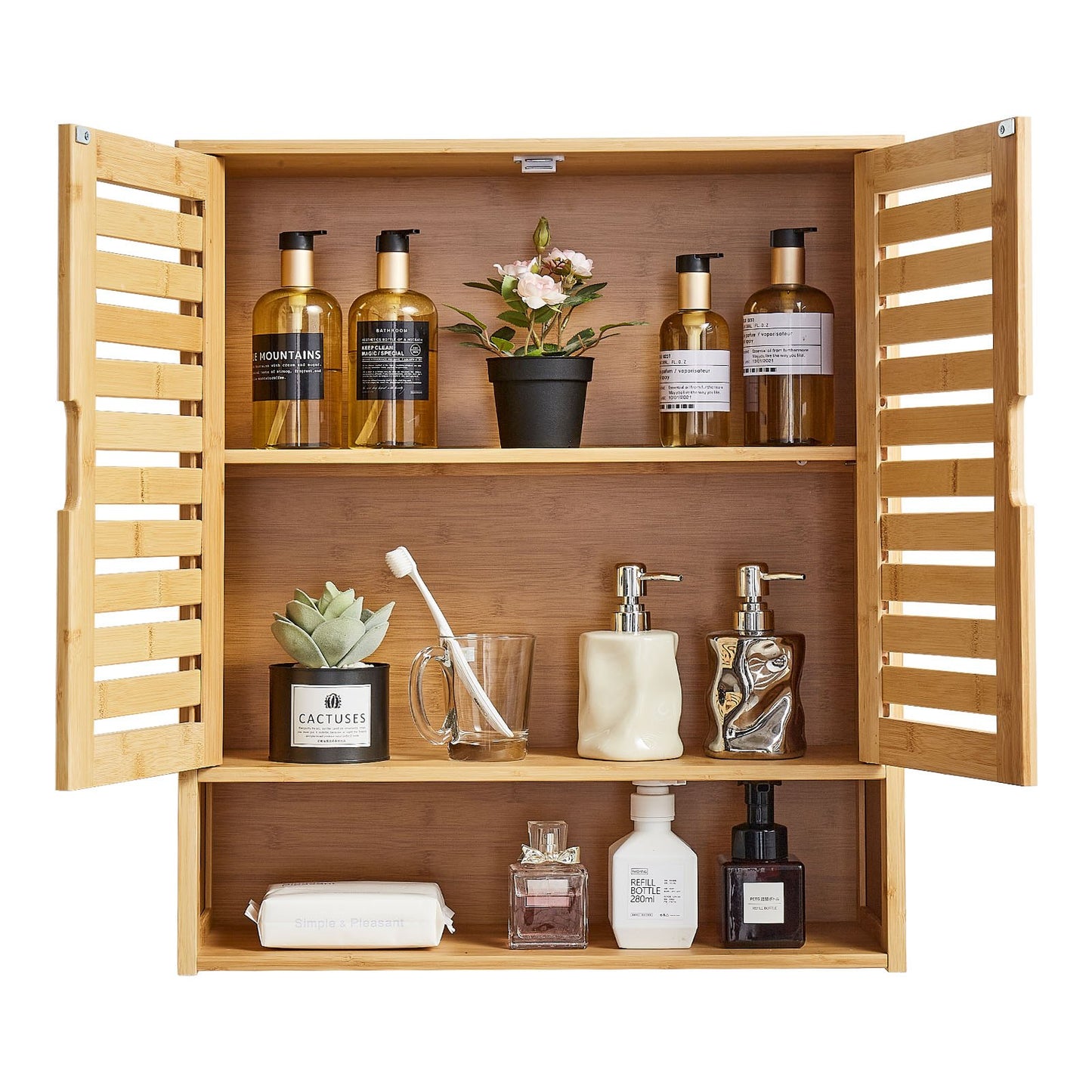 Armario de pared para baño, 2 puertas y estante ajustable, para colocar sobre el inodoro.