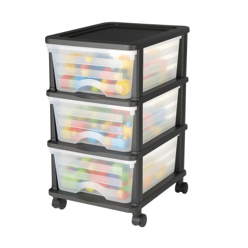 Plastic Storage Drawers Cart, 3 Drawers Storage Organizer with Wheels,