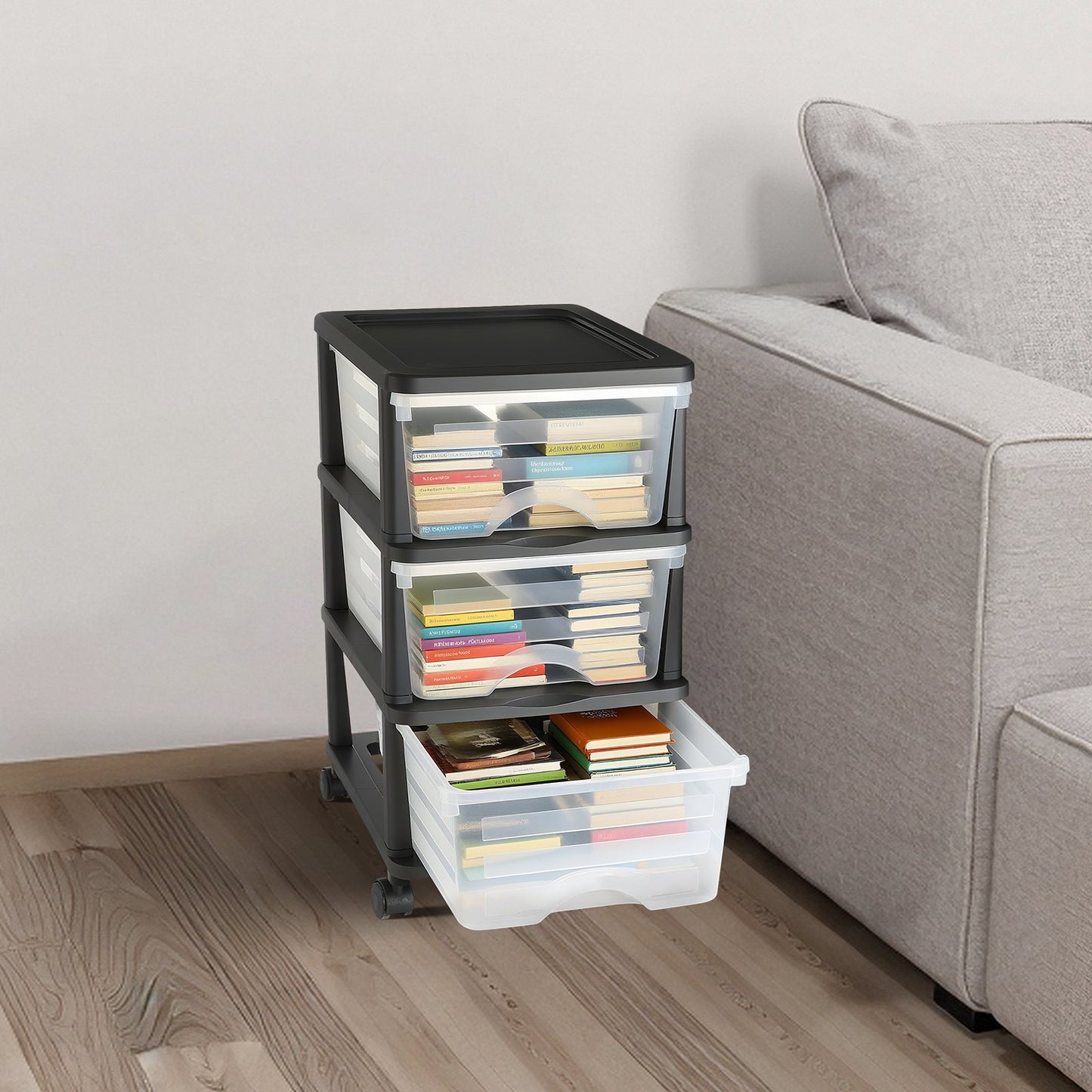 Plastic Storage Drawers Cart, 3 Drawers Storage Organizer with Wheels,