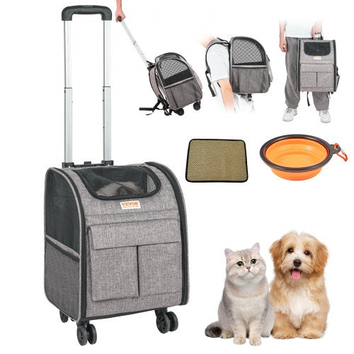 Cat Carrier with Wheels, Rolling Pet Carrier with Telescopic Handle