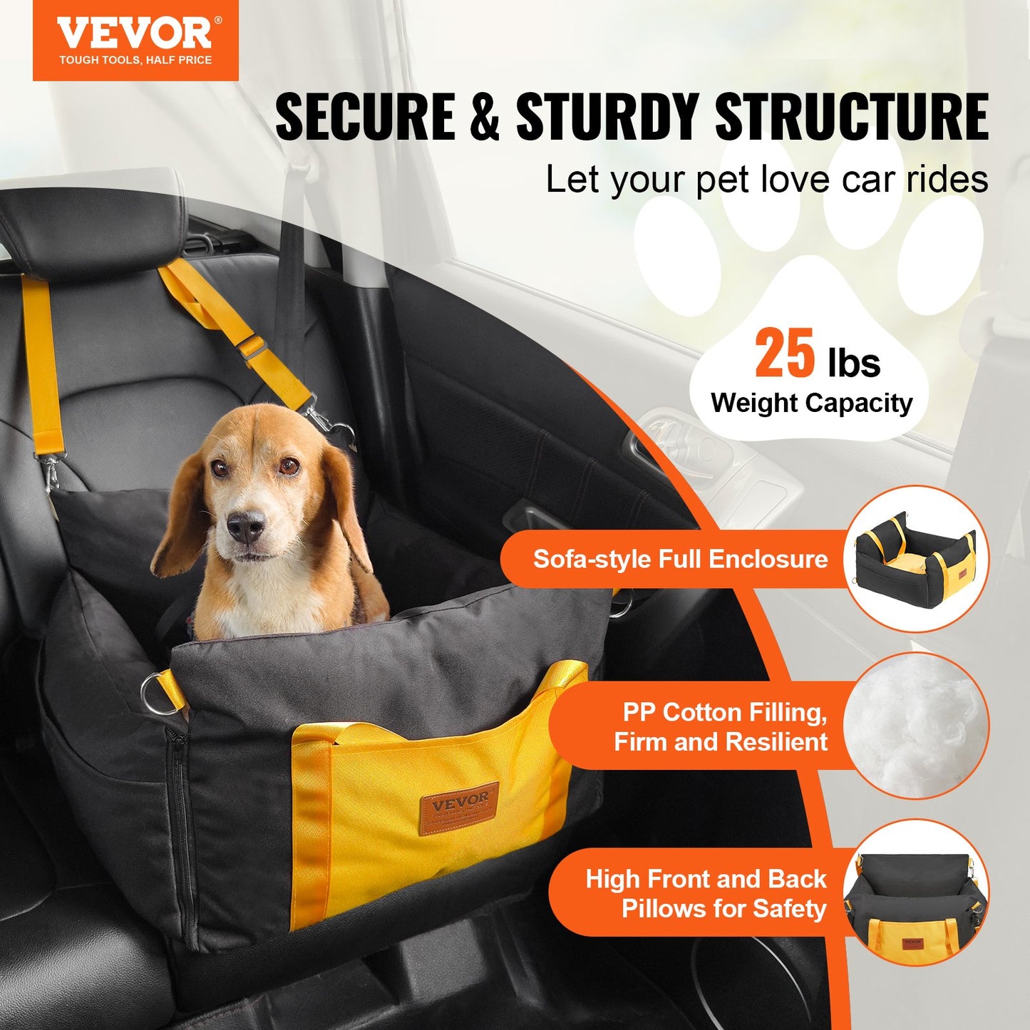 Asiento elevador impermeable para perros para coche, con asas laterales.