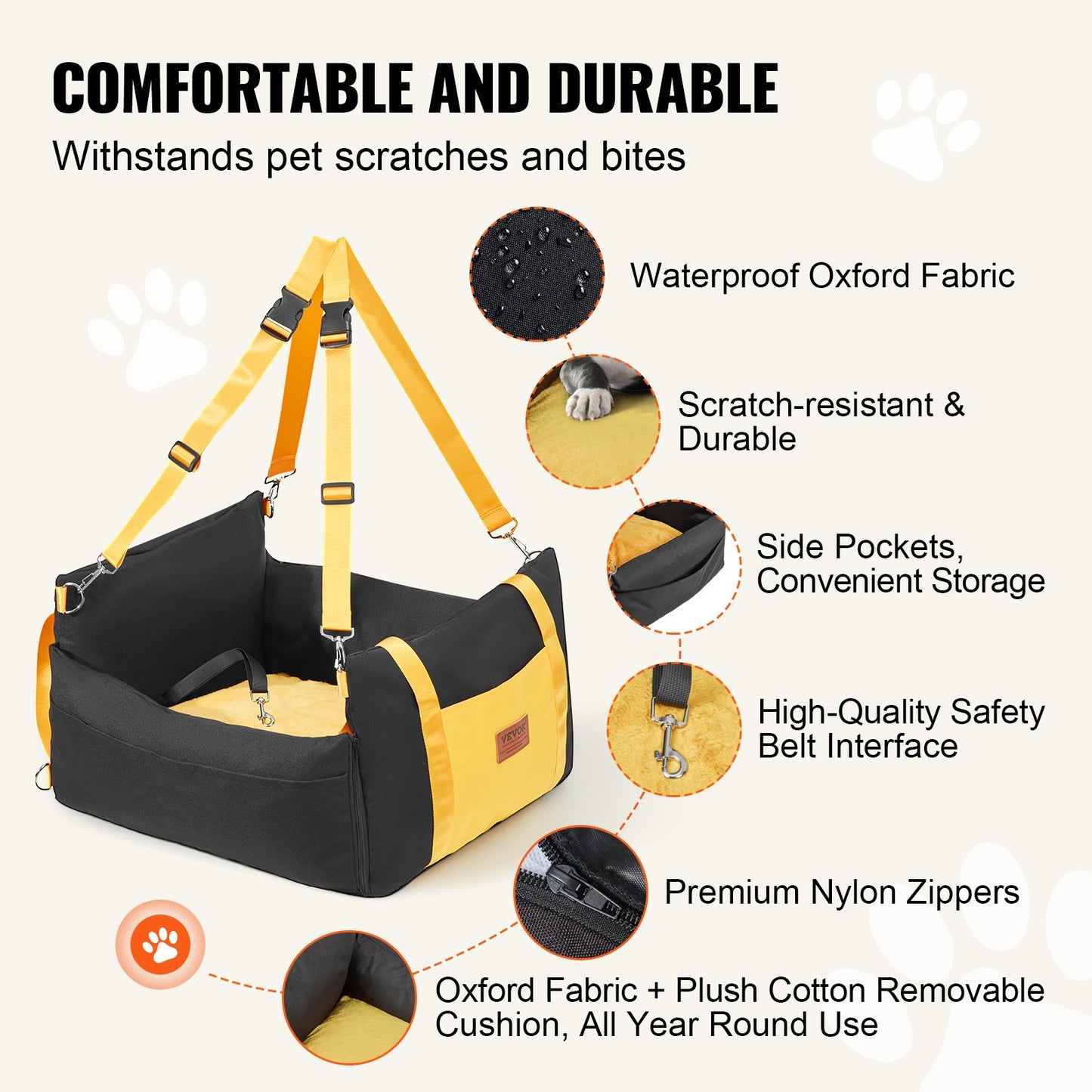 Asiento elevador impermeable para perros para coche, con asas laterales.