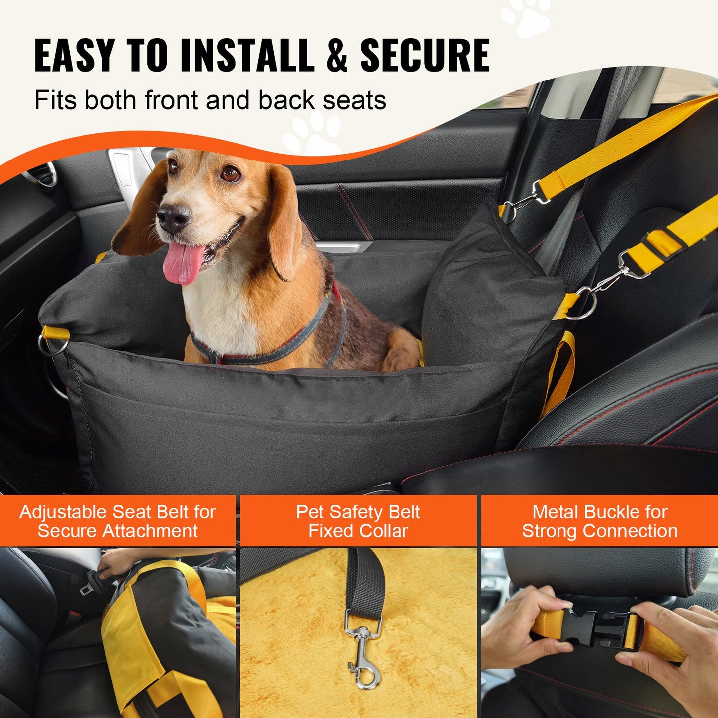 Asiento elevador impermeable para perros para coche, con asas laterales.