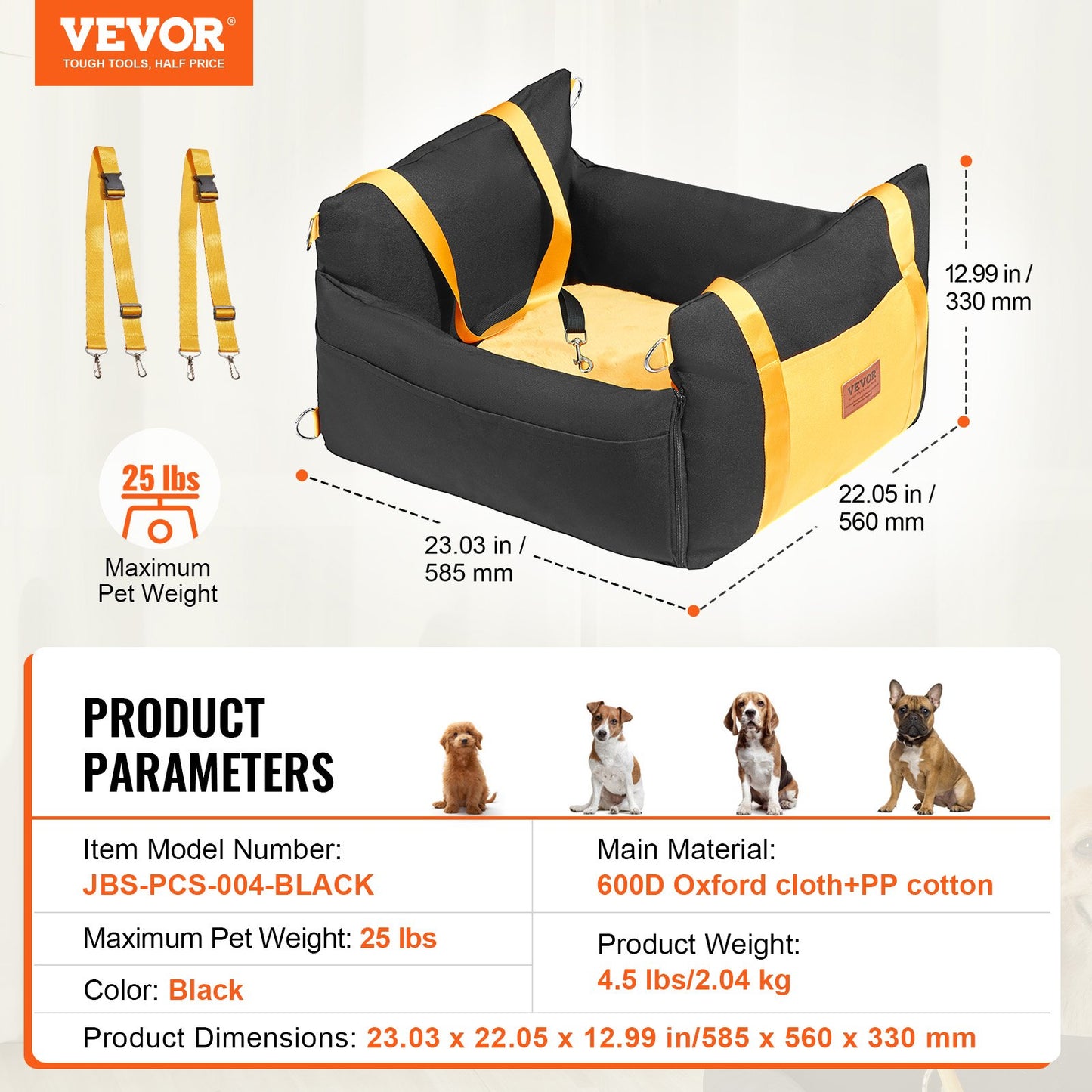 Asiento elevador impermeable para perros para coche, con asas laterales.