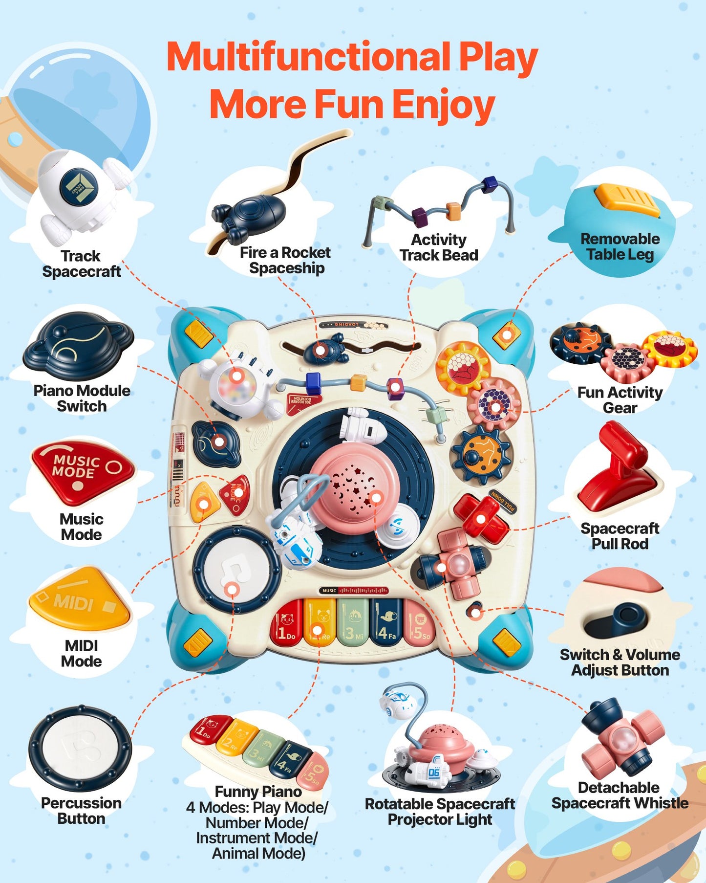 Juguetes musicales de mesa con naves espaciales para bebés de 1 a 3 años, para aprender.