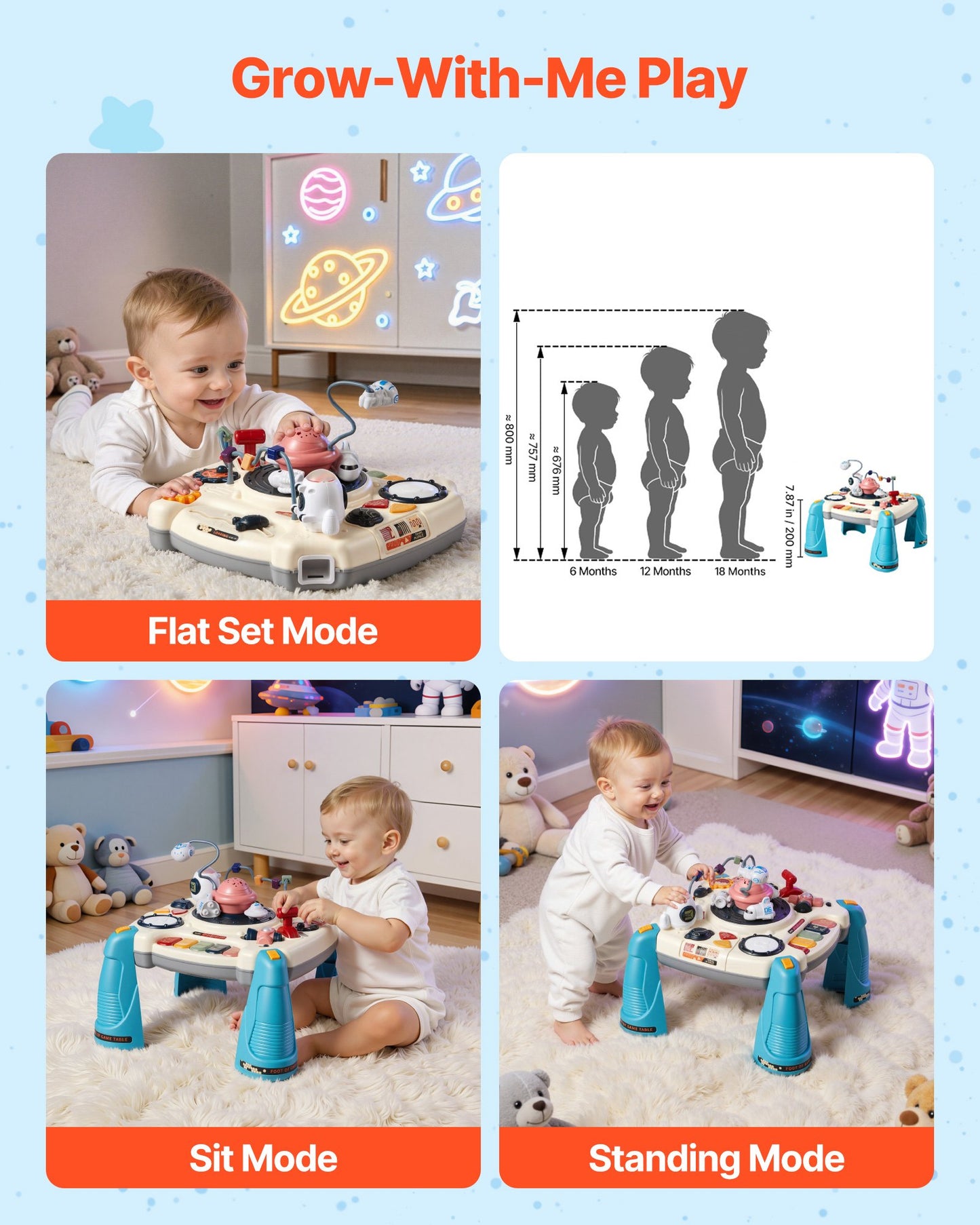 Juguetes musicales de mesa con naves espaciales para bebés de 1 a 3 años, para aprender.