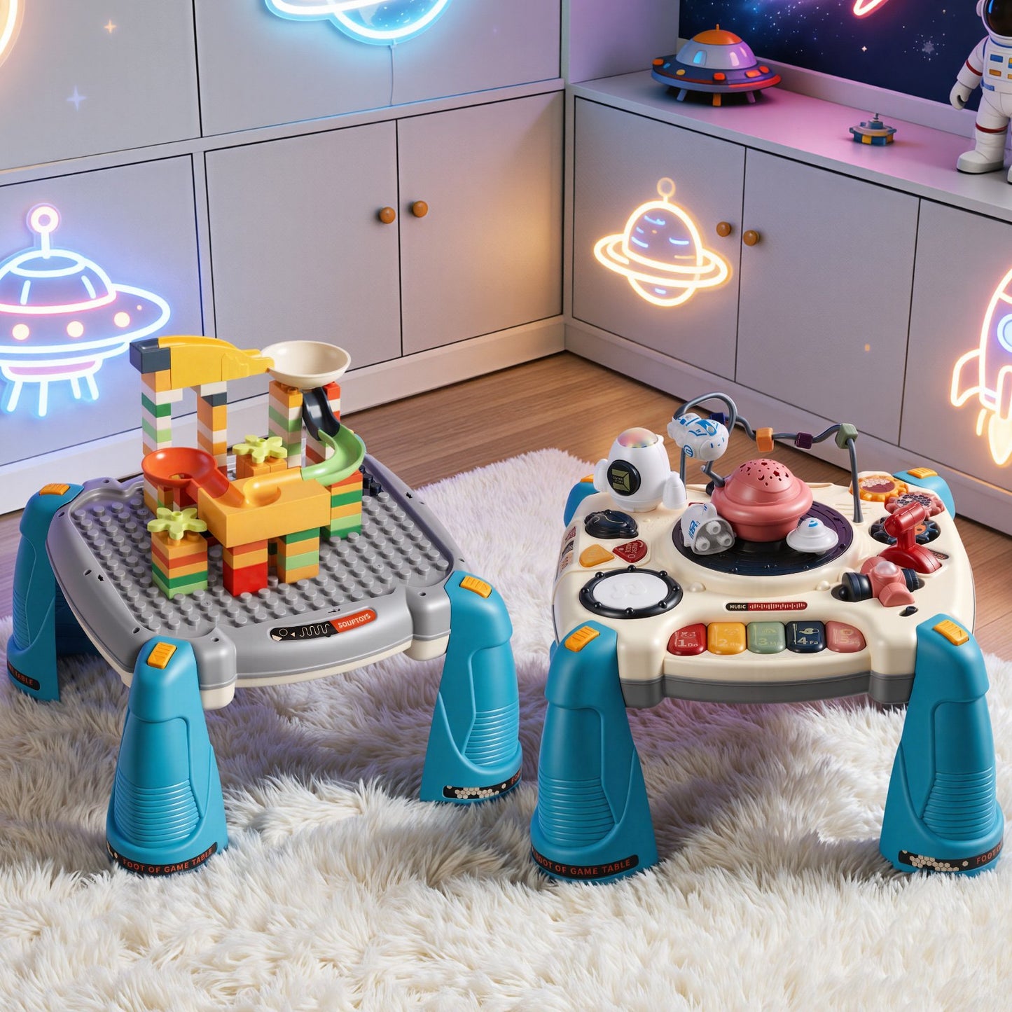 Juguetes musicales de mesa con naves espaciales para bebés de 1 a 3 años, para aprender.