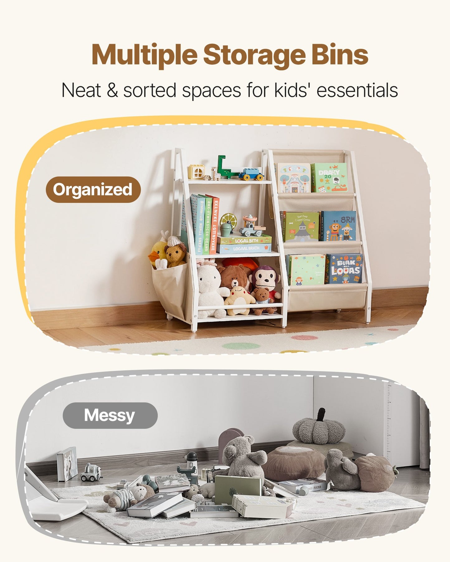 3-Tier Kids Bookshelf, Toy Storage Organizer for Toddler, Book Shelf