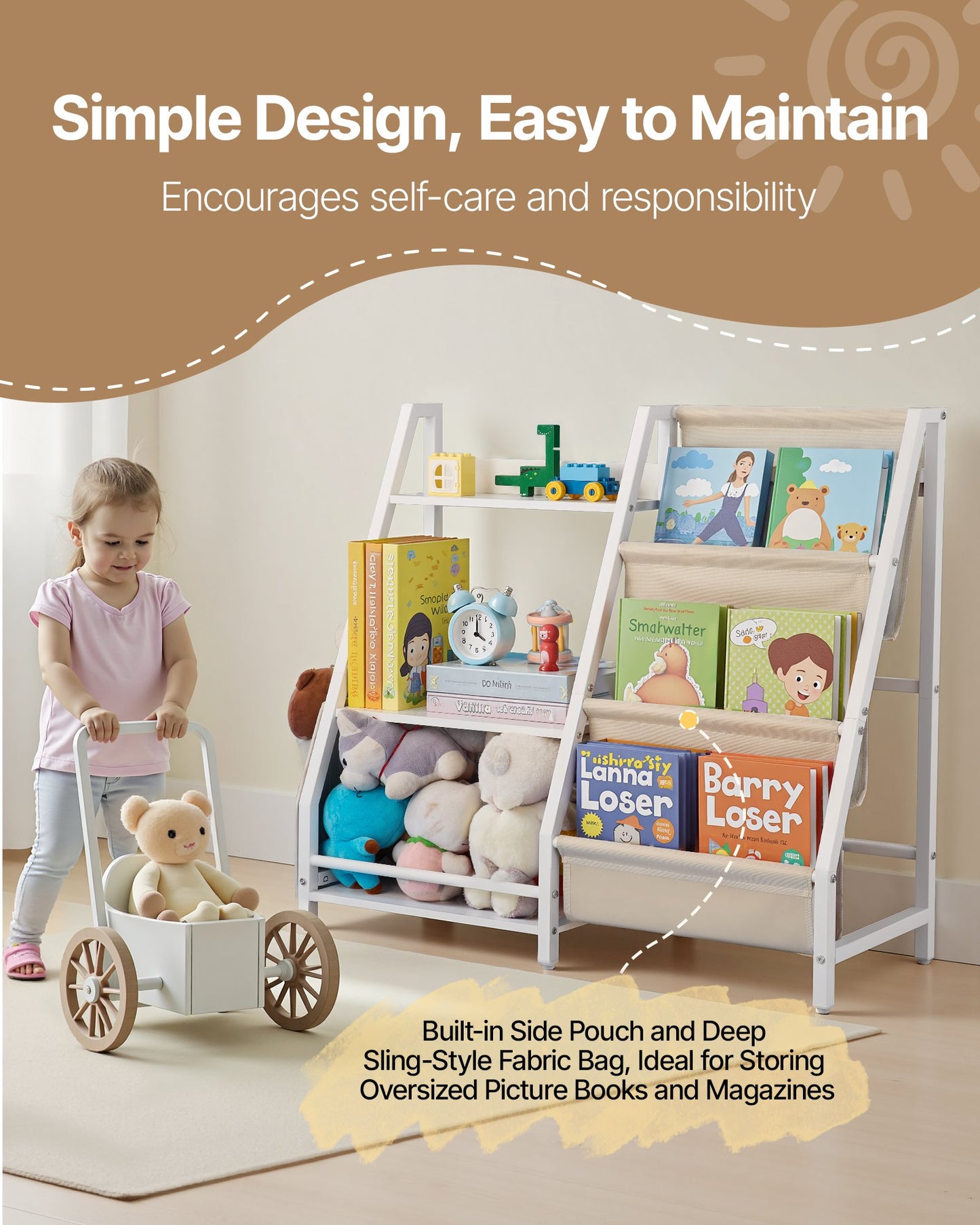 3-Tier Kids Bookshelf, Toy Storage Organizer for Toddler, Book Shelf