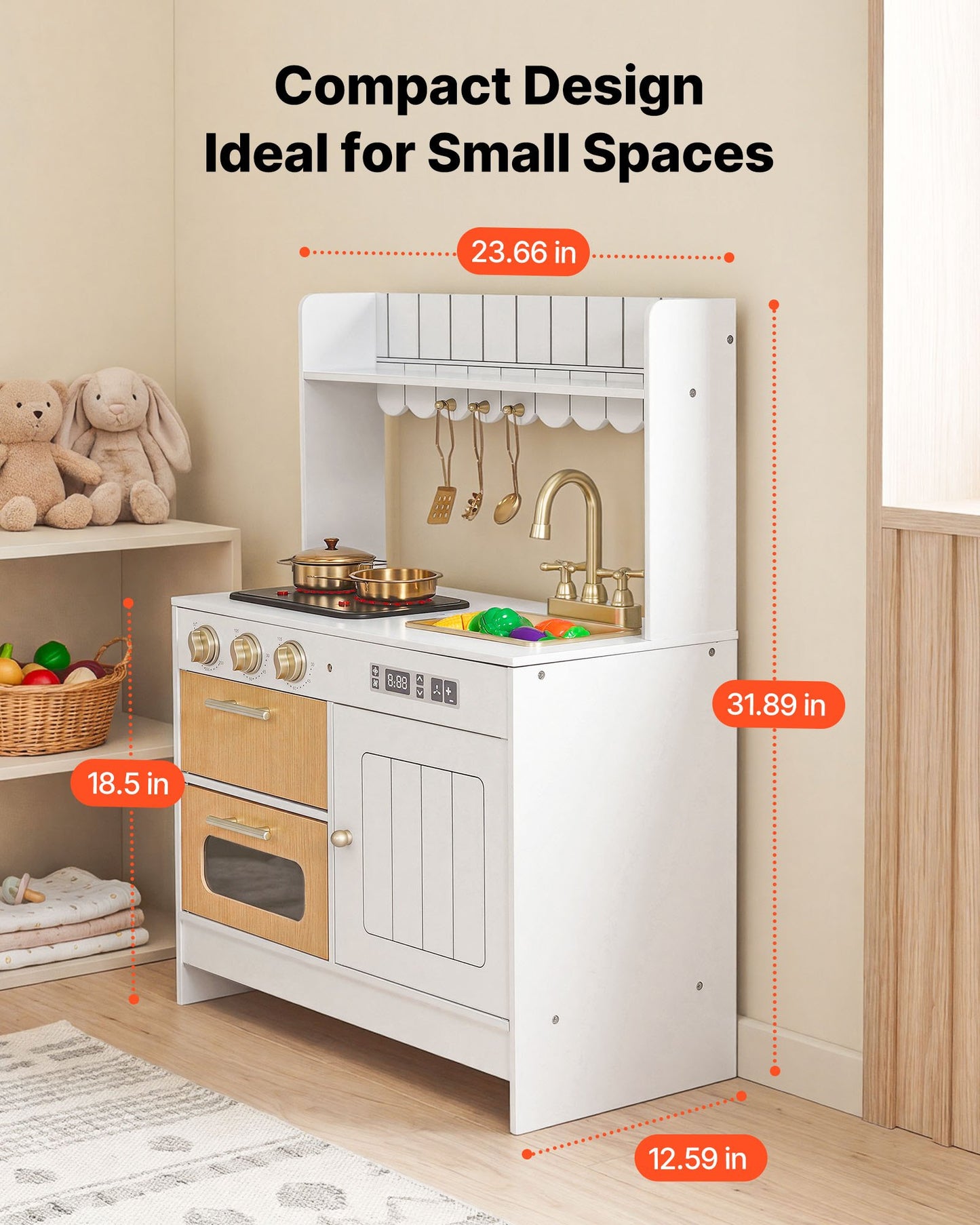 Cocina de juguete para niños, de madera, juego de cocina infantil con luces reales y