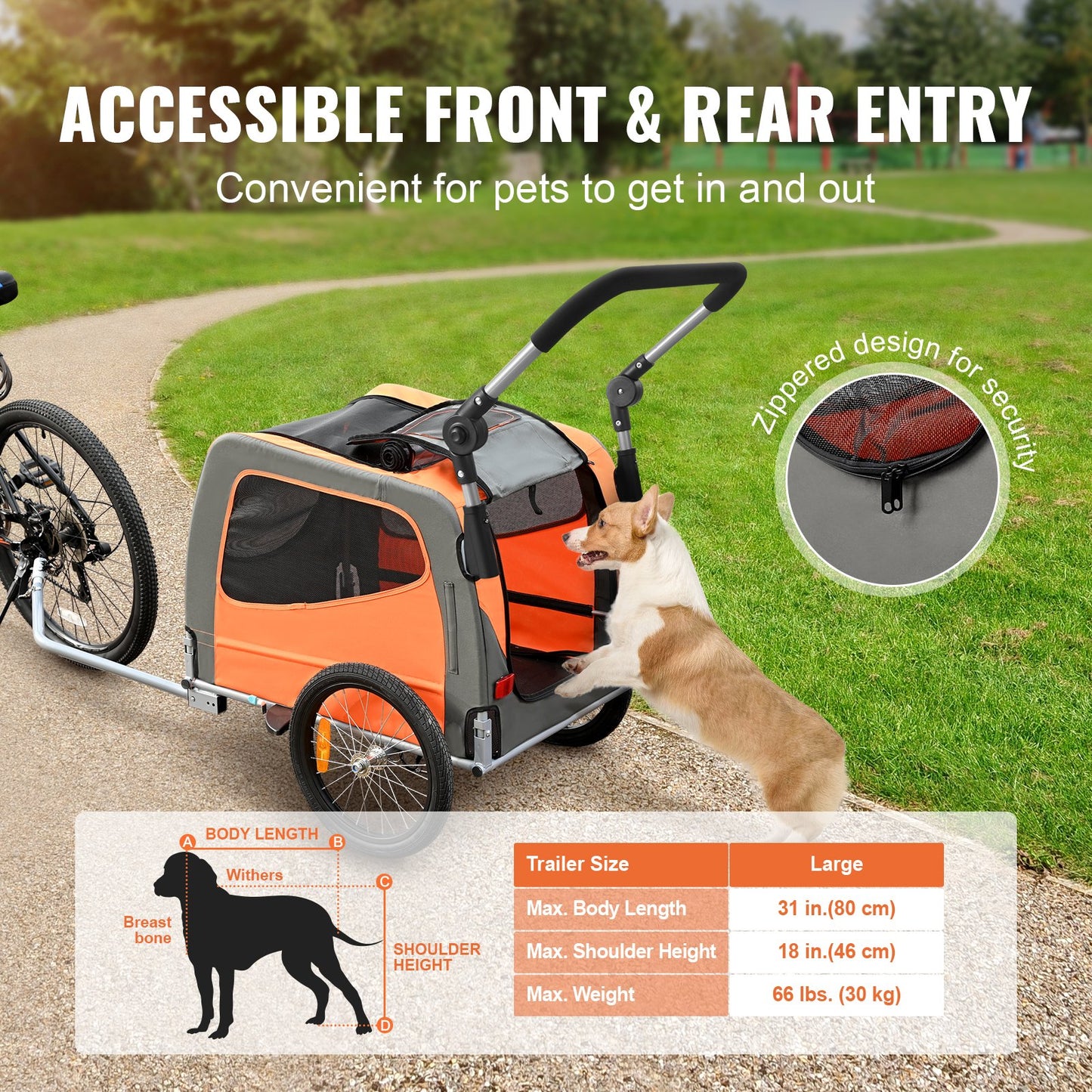 Dog Bike Trailer, Supports up to 66 lbs, 2-in-1 Pet Stroller Cart