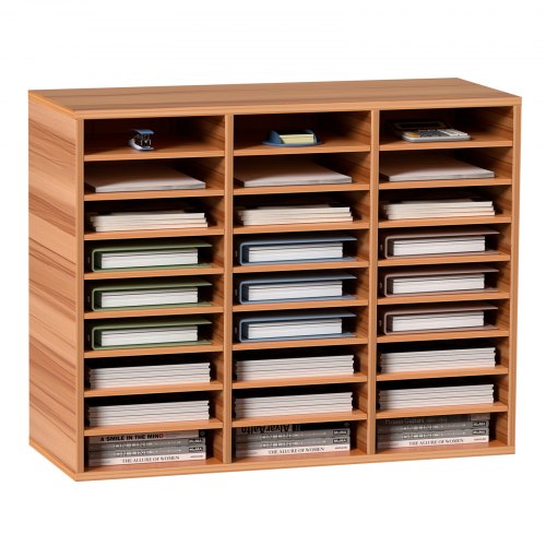 27 Compartments Wood Literature Organizer, Adjustable Shelves, Medium