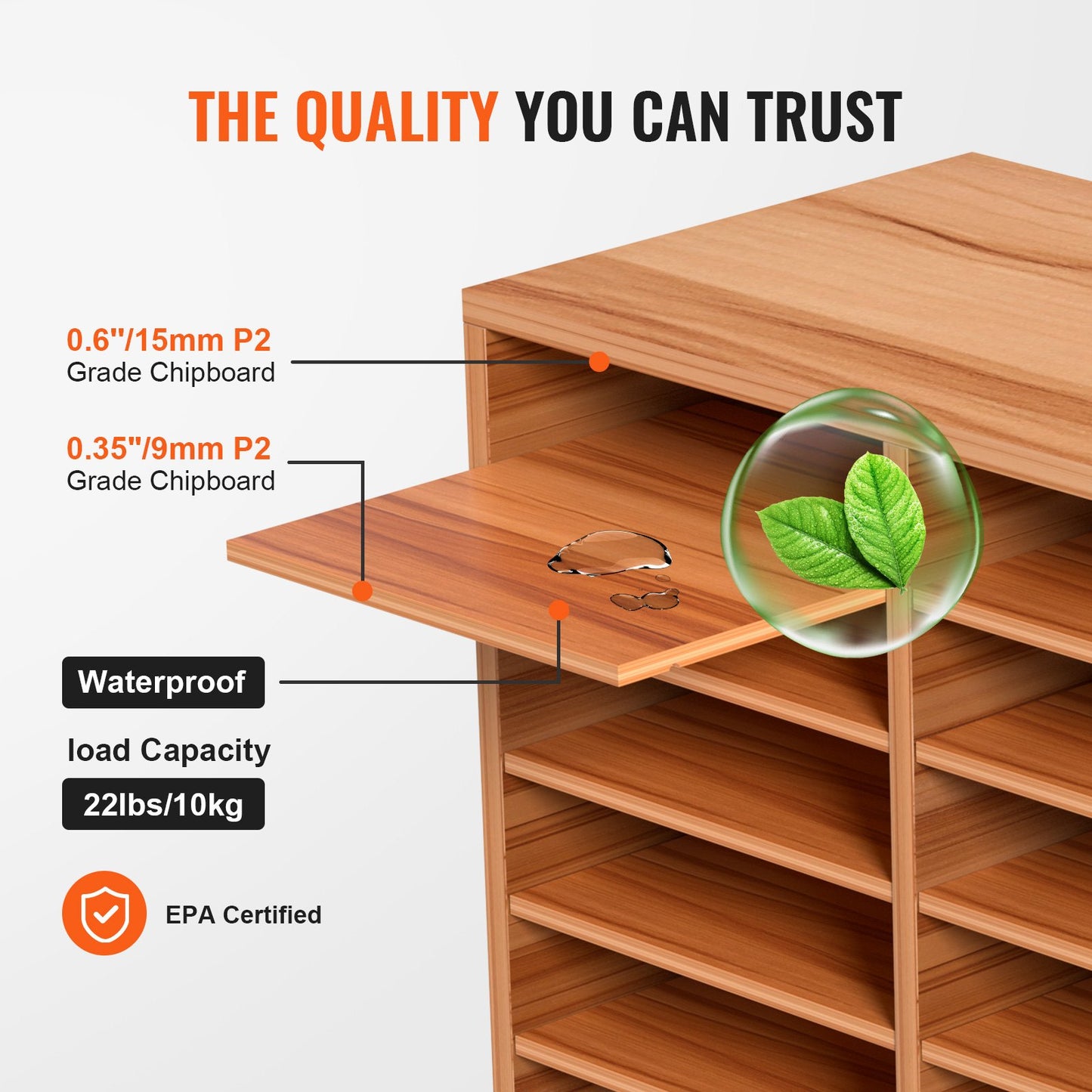 27 Compartments Wood Literature Organizer, Adjustable Shelves, Medium